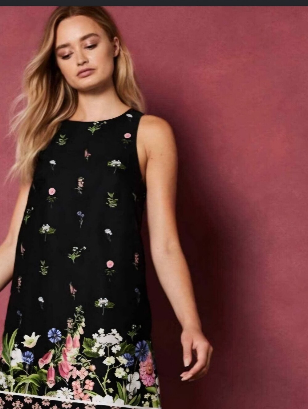 Magic Black Floral Embroidery Shift Dress with Multicolor Blooms Size L NWT